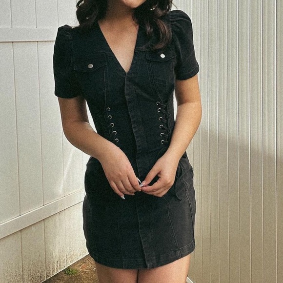 Black Denim Mini Dress - Picture 2 of 4